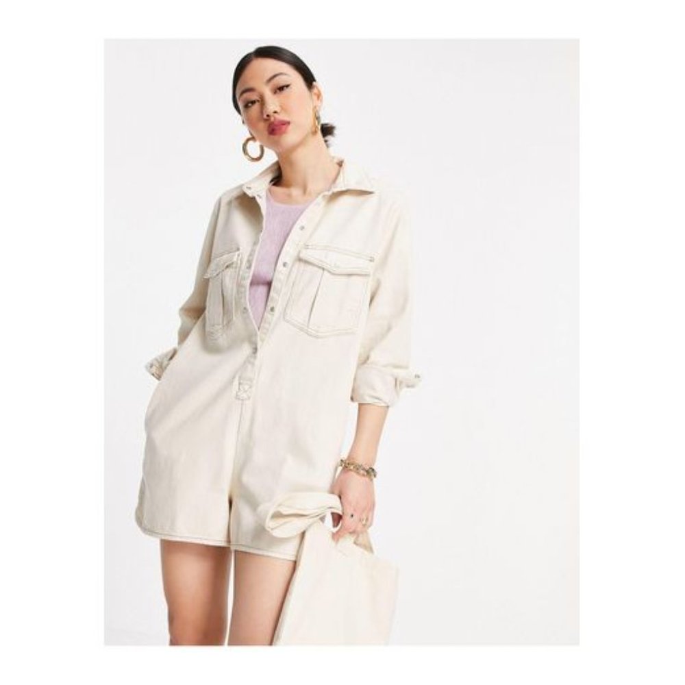 XS - Mango white denim romper